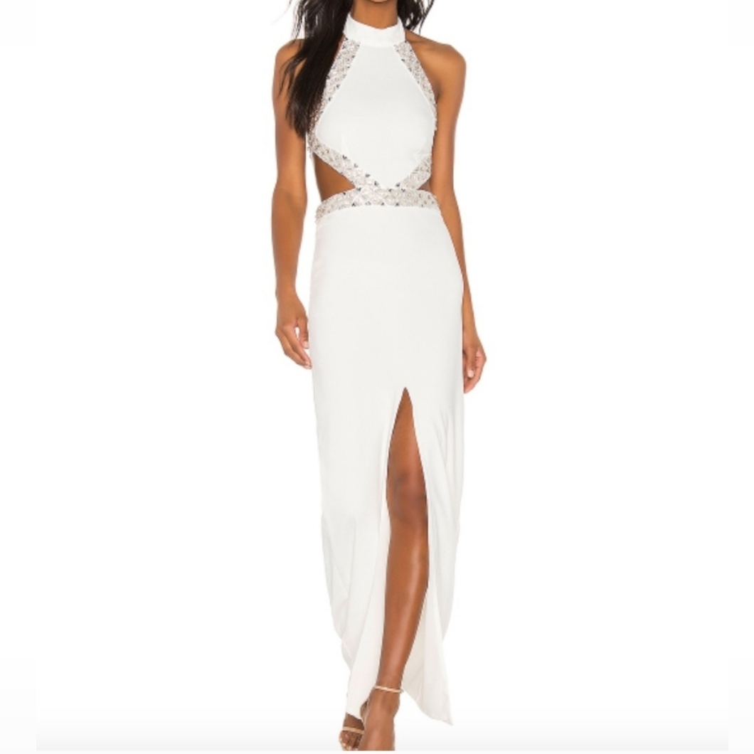 Nbd Nicolina Gown In White Sequin Cut Out